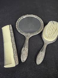 3 Piece Silver Plated Vanity Set, Silver Plated Dresser Set ...