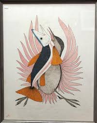 Sold at Auction: Inuit lithograph of bird and fish