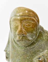 201102-40 Large Inuit Carved Serpentine Figural Sculpture; with Canadian Igloo tag