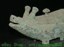 13'' Old Chinese Dynasty Bronze Ware Beast Wine Container ...