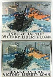Lot - 2 Copies WWI Bond Poster Sea Lanes Open Shafer NY