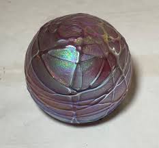 OBG hand blown studio aurene relief spider web iridescent art glass paperweight | eBay