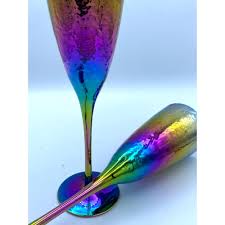 Handmade Painted Rainbow Champagne Flute Glasses/vintage Set ...