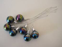 Set of 7 Iridescent Mercury Glass Christmas Balls on Wire ...