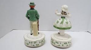 2 Schmid Bros. Japan rotating Ceramic boy and girl Music Boxes with Shamrocks | eBay