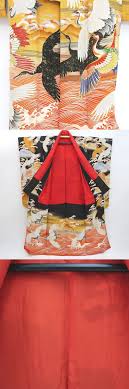 Furisode Vintage(1920-1950) Black Crane Birds Embroidery ...