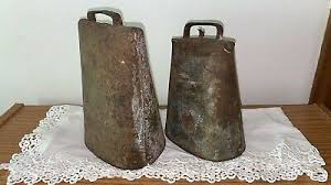 Lot 2 Antique Iron Cowbells w/ Forged Hammered Pinned Sides ...
