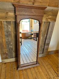 Vintage Solid Oak Frames HEAVY entry statement floor wall mirror 50x23" fluted column