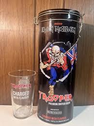 IRON MAIDEN TROOPER PINT GLASS BRITISH BEER TIN ROBINSONS ...