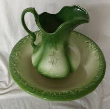 Vintage/Antique Ironstone England 1890 Washbowl & Pitcher green floral pattern | eBay Australia