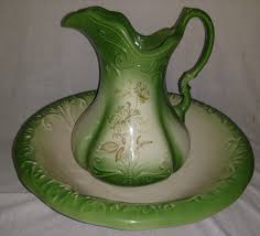 Vintage/Antique Ironstone England 1890 Washbowl & Pitcher green floral pattern | eBay