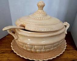 Vintage Soup Tureen Set With - Classic Serving Dish - Soft Samon Ceramic - Etsy