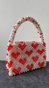 Red White Crystal Beaded Purse - Handmade Beaded Heart Bag ...