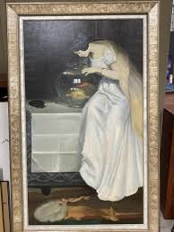 Fine Oil On Canvas Of Woman In Repose Admiring Her Fish ...