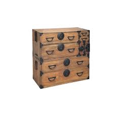 Vintage Brown Wood Black Hardware Accent Stack Tansu Chest ...