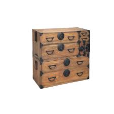 Vintage Brown Wood Black Hardware Accent Stack Tansu Chest ...