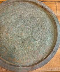 Antique Persian Islamic 23” Tray Flowers Birds Figures Brass ...