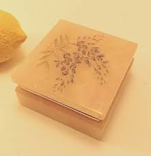 Pink Alabaster Hinged Lid Trinket Box Gold Accents Lavender Flower | eBay