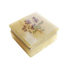 Square Italian Yellow Floral Alabaster Trinket Box, Italy For Sale at 1stDibs | alabaster jewelry box, vintage alabaster trinket box, italian alabaster trinket box