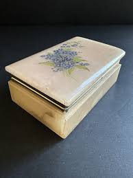 Vintage Hand Carved Genuine Alabaster Trinket Box Hinged Lid Blue Flower | eBay