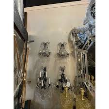 Italian Beaded Crystal Flower Sconces | Chairish