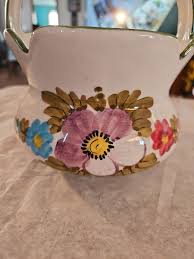 Hand Painted Ceramic Floral Basket Made In Italy Vintage 7.5" Tall 6" Widest | eBay