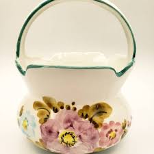 Italian Ceramic Basket Candy Dish W Applied Pink Flower Blossom | Italy 102/3 Hand Painted Blue Teal Green Brown Decor - Etsy