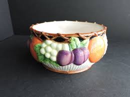 Fitz & Floyd Fruit Basketweave Ceramic Bowl Serving ...