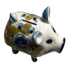 Vintage Italy Ceramic Piggy Coin Bank Hand Painted Flowers ...