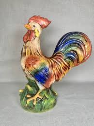 Large Colorful Farmhouse Hand Painted Ceramic Chicken Rooster Figurine Statue. - Etsy Australia