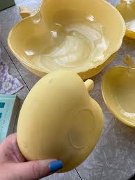 Vintage Frosted Yellow Glass Apple Bowls - 7 Piece Set ...