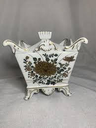 Vintage Ornate Porcelain Footed Planter With A Golden Floral Motif - Etsy Australia