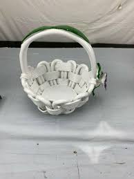 Vintage handmade woven clay basket handle flower white | eBay