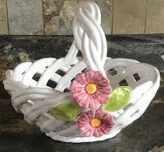 PORTUGAL CERAMIC OPEN WEAVE BASKET FLORAL FANTASY | eBay