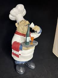 15” statue figurine French Italian Chef Bottle wine Dining ...