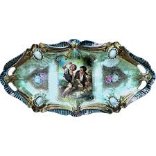 Similar Items to Beautiful Vintage RS Prussia 1900 "Melon Eater" Ribbon & Jewel Mold Scenic Keyhole Tray