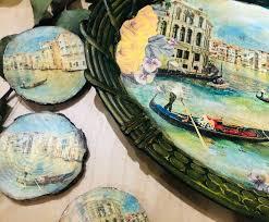 Tray Coaster Group Venice Love Coaster Tray Italian Paper Art Collage Butterfly Cubat - Shop Mio D.C.P. Items for Display - Pinkoi