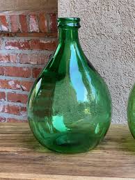 Two Antique European Green Glass Demijohn, Carboy Wine Jug Italian Villani at 1stDibs | villani demijohn, villani glass, italian demijohn