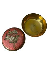 Solid Brass Enameled Floral Trinket Round Box Made In India 5”W and 2.5”T | eBay