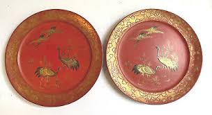 A pair antique Japanese old lacquer ware, plates depicted with cranes | eBay