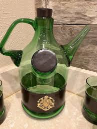 Green Glass Decanter & 6 Glasses with Leather Straps. Made In Italy | eBay