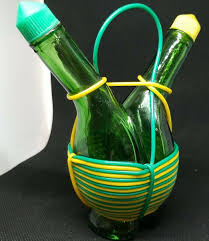Unique Vintage Oil and Vinegar Curved Glass Bottles In Yellow And Green Italy | eBay Australia