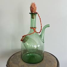 Dining | Vintage Hand Blown Italian Green Glass Wine Decanter With Ice Chamber | Poshmark
