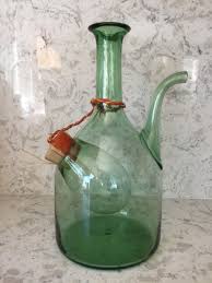 Vintage Italian Wine Decanter Hand Blown Green Glass w/ Ice Chamber | eBay