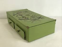 Vintage Green Leather Cardboard Jewelry Box Embossed Gold Scroll 2 Drawers | eBay Australia