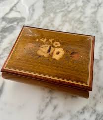 Vintage Italian Wood Inlay Music Box: Floral Jewelry Storage ...