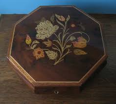 Italian Inlaid Wood Octagon music box with Key plays Torna A Sorrento | #543632232