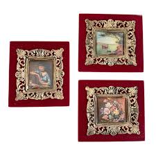 Vintage Velvet Artwork Set/3 red romantic impressionist painting unique 70s bold | eBay