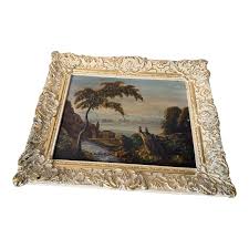 Original Oil Pastoral Landscape Painting in the Style of Romantic Period. Signed Luigi Lower R. Gold Framed 20th Century | Chairish