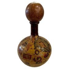 Elegant Italian Hand Made Leather Wrapped Antique World Map Liquor Decanter at 1stDibs